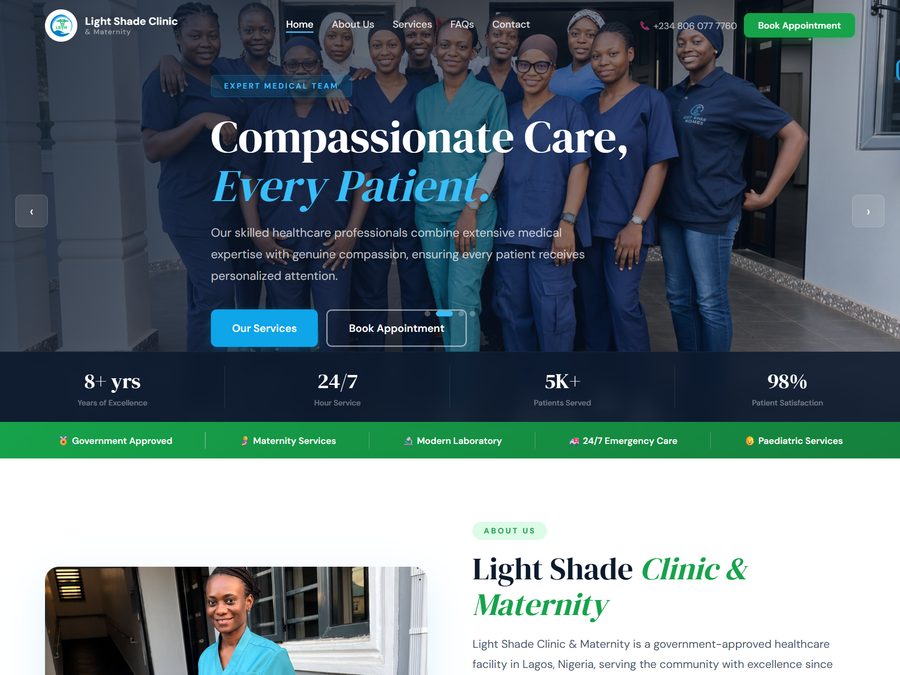 Light Shade Clinic & Maternity website screenshot