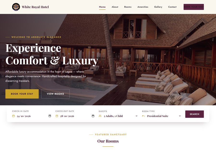 White Royal Hotel website screenshot